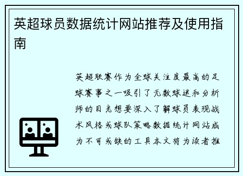 英超球员数据统计网站推荐及使用指南